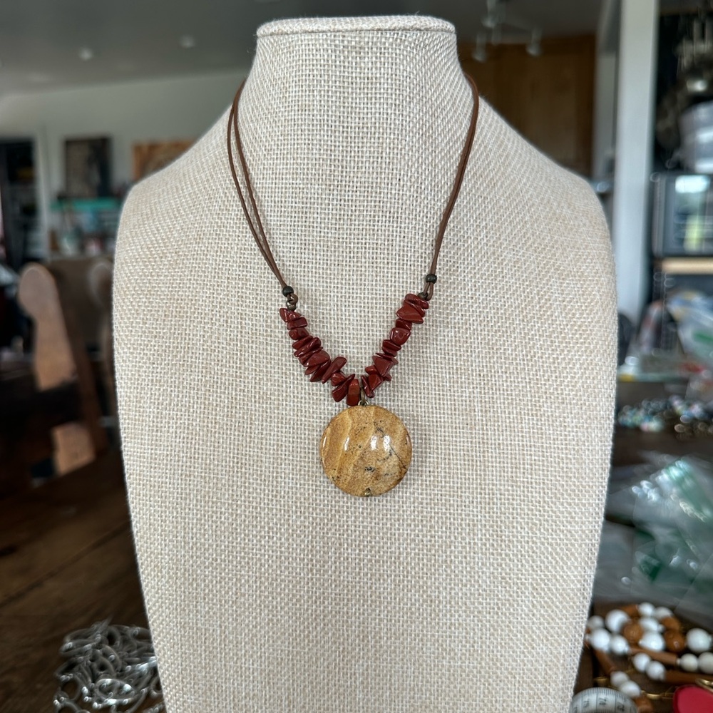 Marjorie Baer SF Vintage Rustic Natural Stone/ Leather Necklace